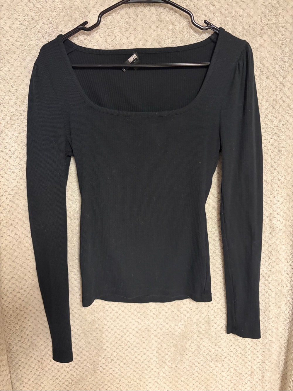 J. Crew Black Ribbed Long-Sleeve Square Neck Top